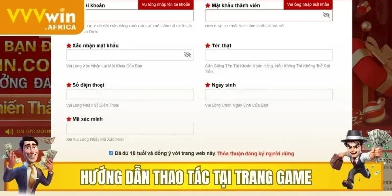 Hướng dẫn thao tác tại trang game